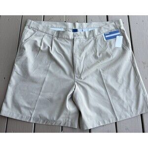 REEBOK Men's Hydro-Move Khaki Pleated Front Golf Shorts Beige Size 52